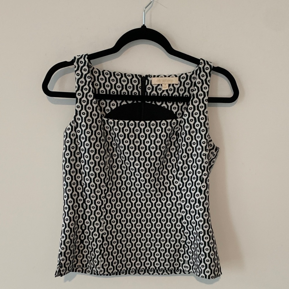 Etcetera Black and White Geometric Tank Top rear zip size 4 nwot ( charcoal blk)